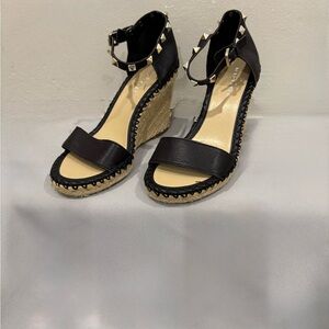 Marc Fisher Black Wedge Espadrilles Ankle Strap